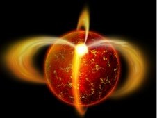 Artist concept of ancient pulsar J0108. Image credit: X-ray: NASA/CXC/Penn State/G.Pavlov et al. Optical: ESO/VLT/UCL/R.Mignani et al. Illustration: CXC/M. Weiss