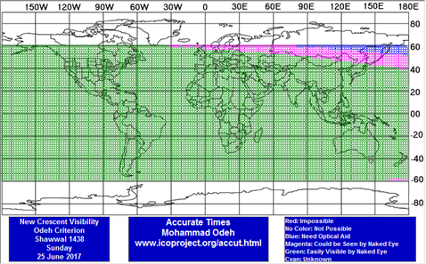 Shawwal Crescent Visibility on 25th June 2017